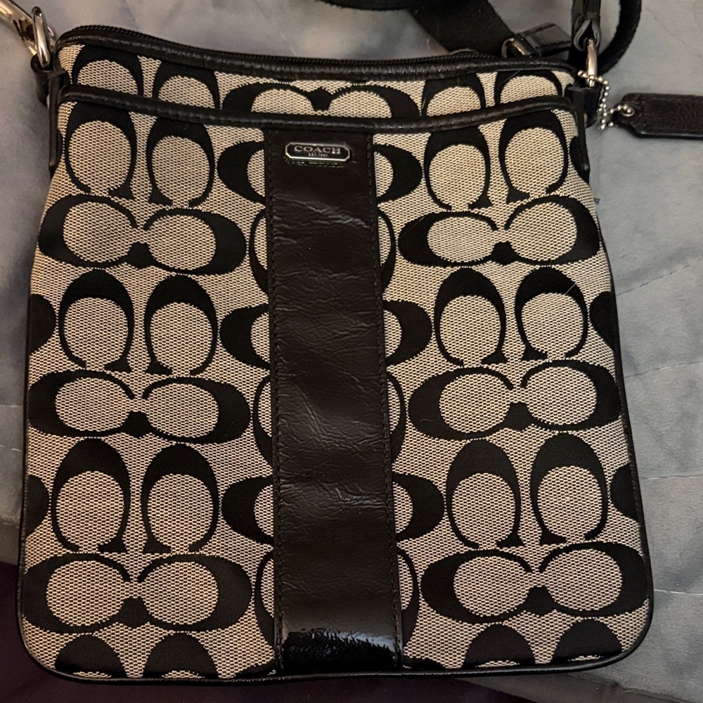 Coach Black and Cream Patterned Crossbody Bag